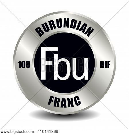 Burundi Money Icon Isolated On Round Silver Coin. Vector Sign Of Currency Symbol With International 