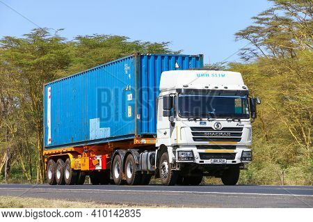 Rift Valley Province, Kenya - January 31, 2021: Chinese Semi-trailer Truck Shaanxi Shacman F3000 At 