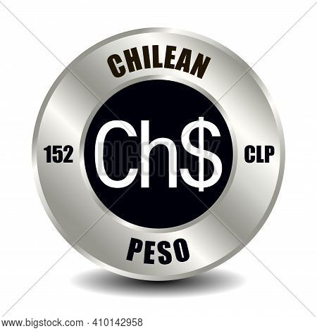 Chile Money Icon Isolated On Round Silver Coin. Vector Sign Of Currency Symbol With International Is