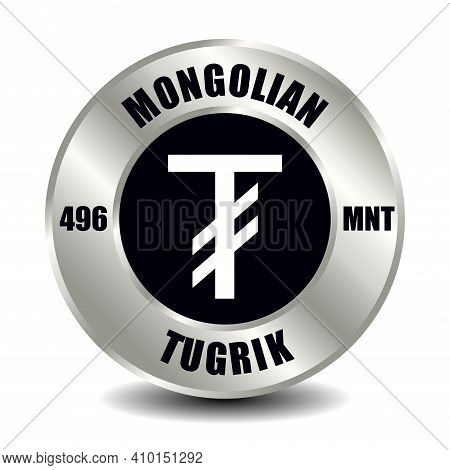 Mongolia Money Icon Isolated On Round Silver Coin. Vector Sign Of Currency Symbol With International