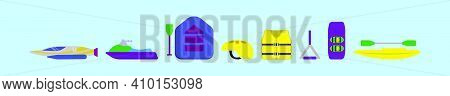 Set Of Water Skiing Cartoon Icon Design Template With Various Models. Modern Vector Illustration Iso