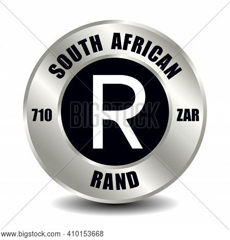 South Africa Money Icon Isolated On Round Silver Coin. Vector Sign Of Currency Symbol With Internati