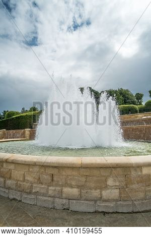 Fountain In The Alnwick Garden, A Complex Of Formal Gardens Adjacent To Alnwick Castle In The Town O