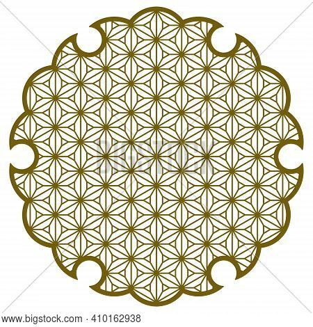 Yukiwa Flower With Pattern In Japanese Style Of Kumiko Zaiku. Design Element For Laser Cutting .