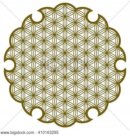 Yukiwa Flower With Pattern In Japanese Style Of Kumiko Zaiku. Design Element For Laser Cutting .