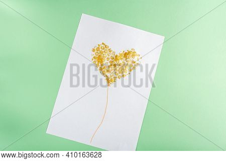 Diy And Kids Creativity. Drawing Greeting Card With Heart Using Bubble Wrap. Children Craft For Vale