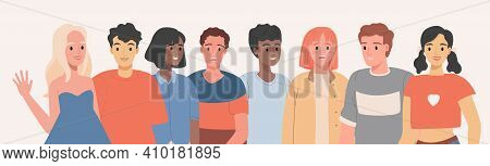 People Of Different Ethnicity Wearing Braces Vector Flat Illustration. Group Of Men And Women Smilin