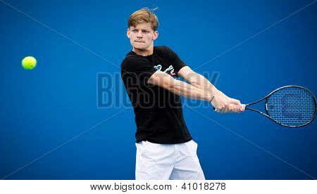 MELBOURNE - 12 gennaio: David Goffin del Belgio in una sessione pratica in leadup per il 2013 Aust