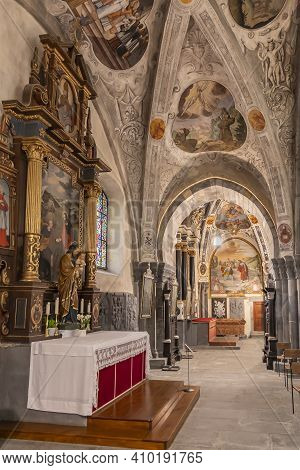 Chur, Switzerland - February 19, 2021: Interior Of The Catholic Cathedral In Chur, The Oldest Town I