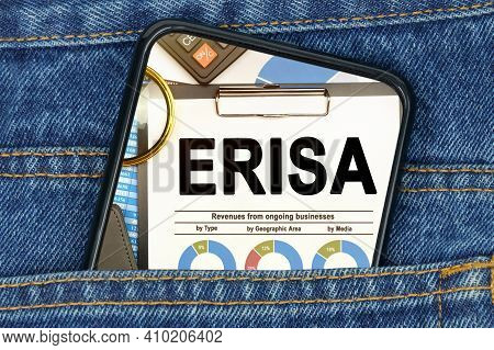 Business And Finance Concept. In A Pocket Of Jeans There Is A Smartphone On The Screen Of Which The 