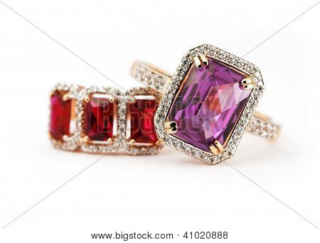 Sieraden ringen met amethist en Ruby