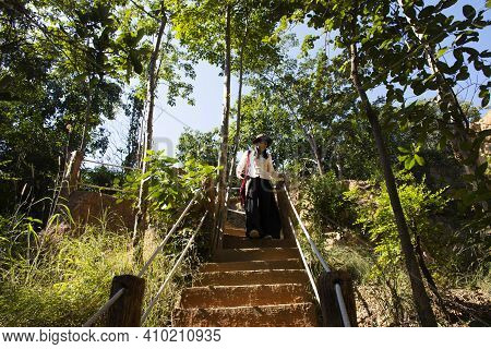 Travelers Thai Women People Travel Visit And Take Photo At Pha Chor Canyon Cliffs And Trekking On Na