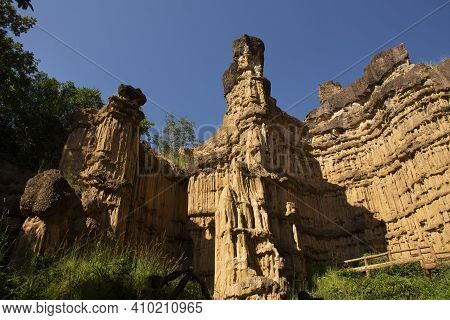 Pha Chor Canyon Cliffs In Jungle Wild Forest Of Mae Wang National Park For Thai People And Foreign T