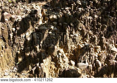 Soil And Stone Wall At Pathway In Jungle Go To Pha Chor Canyon Cliffs On Nature Trailing Wild Forest