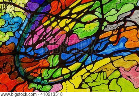 Mental Health, Modern Methods Of Treatment. Art Therapy. Neurographic Drawing. Abstract Multi-colore