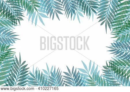 Floral Frame With Colorful Exotic Branches On White Background. Ornate Border With Tropic Leaves. Ve