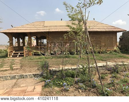 Kampong Spue, Cambodia, February 28, 2021:the Bamboo House Is Beautiful