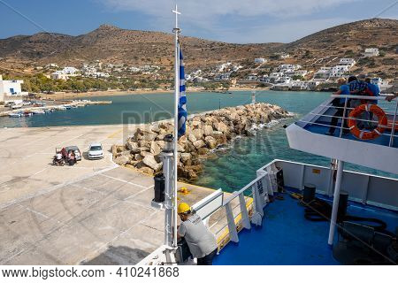 Sikinos, Greece - September 26, 2020: Sikinos Port Located In The Settlement Of Alopronia. Cyclades,