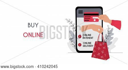 Online Payment And Delivery Digital Marketing Concept. Horizontal Banner Header Web Template. Palm W