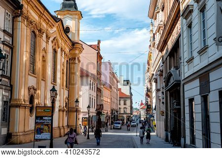 Pilsen (plzen), Czech Republic - May 27, 2018: View Of B. Smetany Street With St. Ann's Church