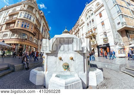 Belgrade, Serbia- September 07, 2019: Delijska Cesma Fountain Built In Knez Mihailova Street