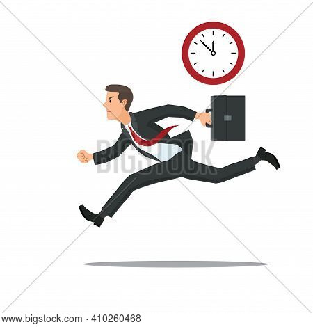 A Running Businessman With A Briefcase. He's Late. Vector Illustration.