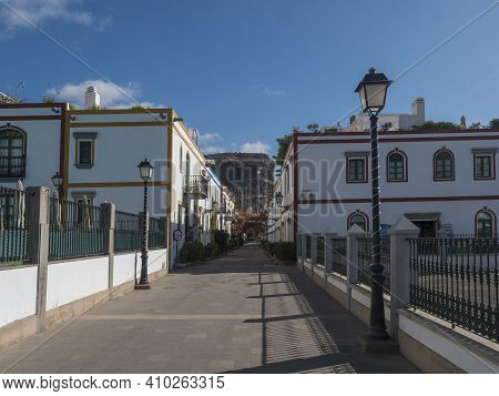 Puerto De Mogan, Gran Canaria, Canary Islands, Spain December 18, 2020: Traditional Colorful Houses 