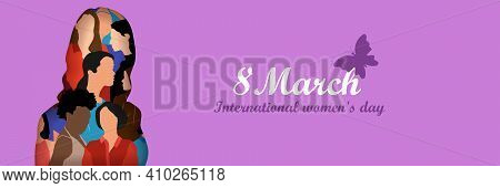 Happy International Women's Day On March 8Th Design Background. Illustration Of Woman's Face Profile