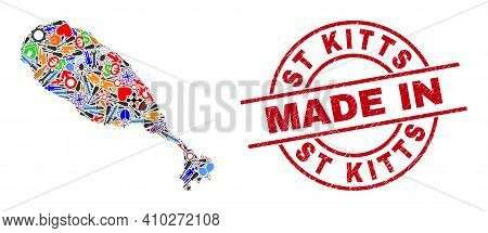 Education Mosaic St Kitts Island Map And Made In Distress Rubber Stamp. St Kitts Island Map Abstract