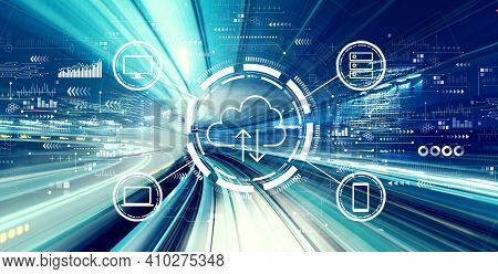 Cloud Computing With Abstract High Speed Technology Pov Motion Blur
