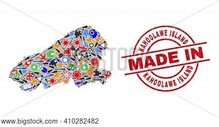 Service Kahoolawe Island Map Mosaic And Made In Textured Rubber Stamp. Kahoolawe Island Map Mosaic F