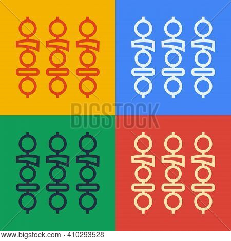 Pop Art Line Grilled Shish Kebab On Skewer Stick Icon Isolated On Color Background. Meat Kebab On Sk