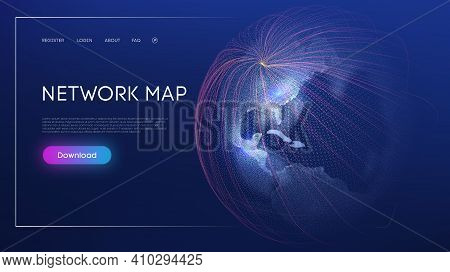 Global Social Network. Abstract Vector Background. Web Design Network Map World Globe Vector. Digita