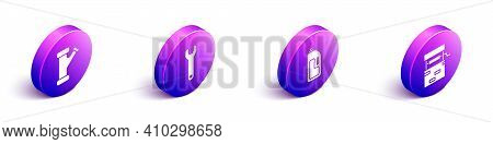 Set Isometric Industry Metallic Pipe, Wrench Spanner, Container With Drain Cleaner And Well Icon. Ve