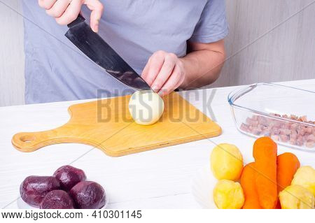 Step By Step Preparation Of Russian Traditional New Year Appetizer  - Herring Under Layers Of Boiled