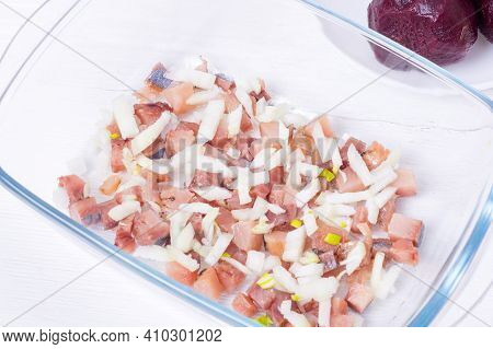 Step By Step Preparation Of Russian Traditional New Year Appetizer  - Herring Under Layers Of Boiled