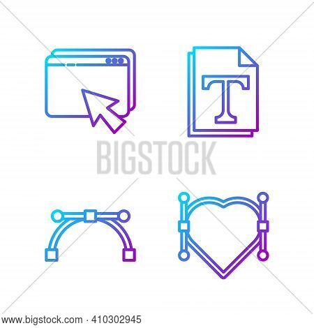 Set Line Heart With Bezier Curve, Bezier Curve, Web Design And Development And Text File Document. G
