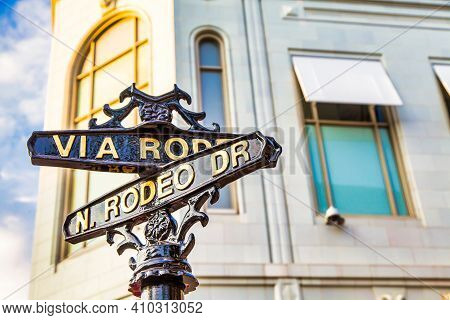 The Famous Rodeo Drive In Los Angeles, California. Street For Shopping, Luxury And Fashion.