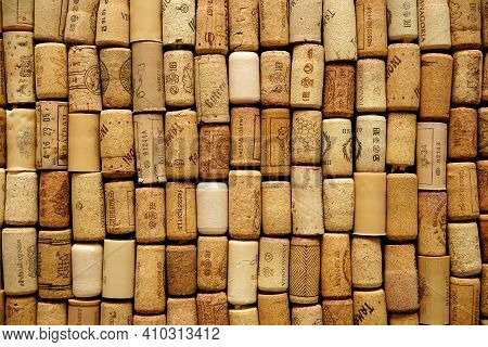Arzamas,russia-february,2021:wine Corks Made Of Wood From Expensive Wines Chateau Bordeaux Winemakin