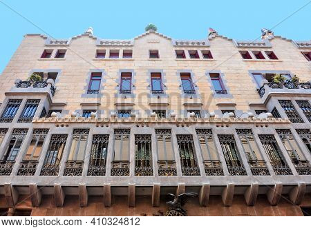 Guell Palace On La Rambla Street In Barcelona, Spain