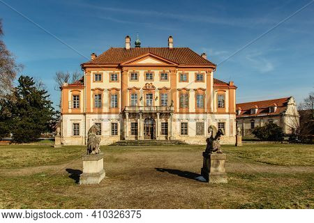 Libechov, Old Abandoned Baroque Castle In Central Bohemia,czech Republic.romantic Building With Balc