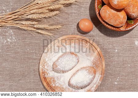 Homemade Pastries On A Bag, Pies On A Cutting Board, Wheat Ears