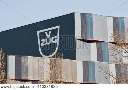 Zug, Switzerland - 26th February 2021 : V-zug Ag Company Sign At The Headquarters Building In Zug, S