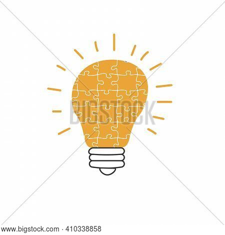 Hand Drawn Lightbulb Made Of Puzzle As Idea Concept, New Great Idea Illustration. Stock Vector Illus