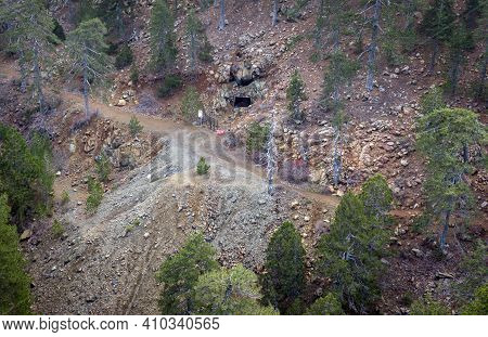 Aerial View Of Abandoned Hadjipavlou Chromite Mine In Troodos Mountains, Cyprus