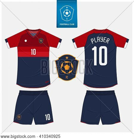 Soccer Jersey Or Football Kit Mockup Template Design For Sport Club. Football Shirt, Shorts Mockup. 
