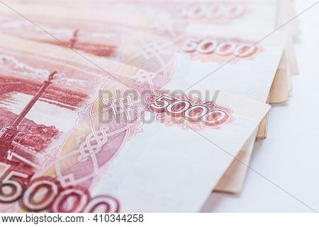 Five Thousand Ruble Notes Stacked, Close Up