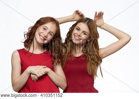 Joyful Family Fun Mom Daughter Emotions Light Background