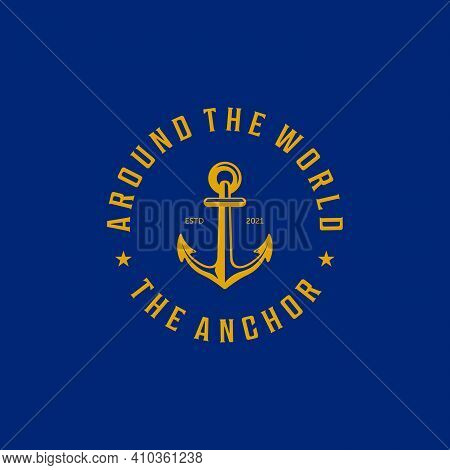 Emblem Of Ship Anchor Logo Vector Vintage , Illustration Design Of Ocean Concept With Boat Anchor