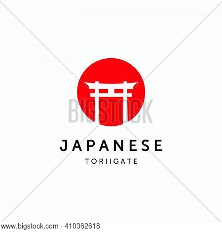 Minimalist Torii Gate Vector Logo, Vintage Design Illustration Of Traditional Culture Japan